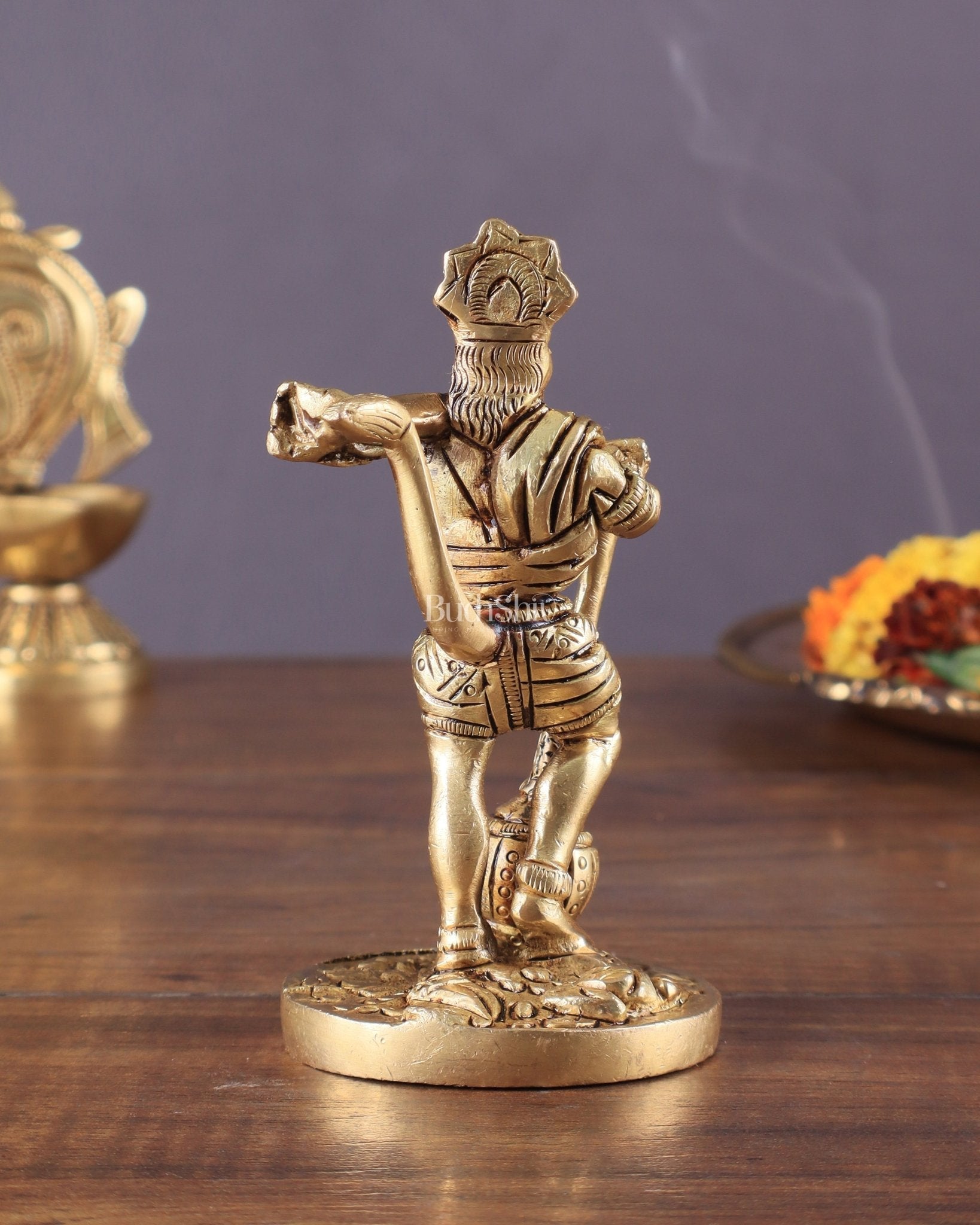 Brass Pure Brass Superfine Standing Powerful Bahubali Hanuman Hanuman Idol 4"