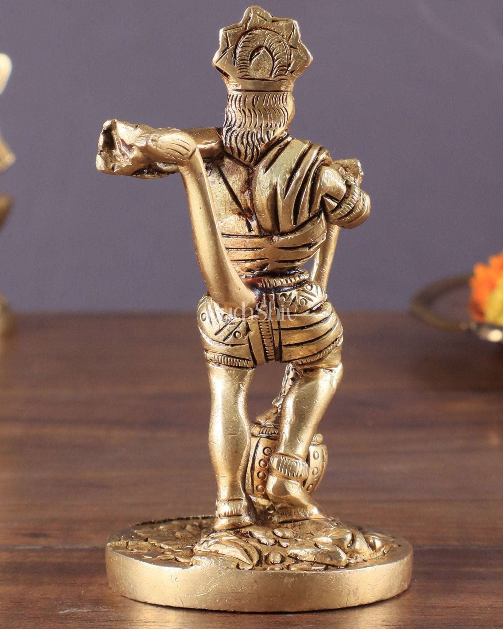 Brass Pure Brass Superfine Standing Powerful Bahubali Hanuman Hanuman Idol 4"