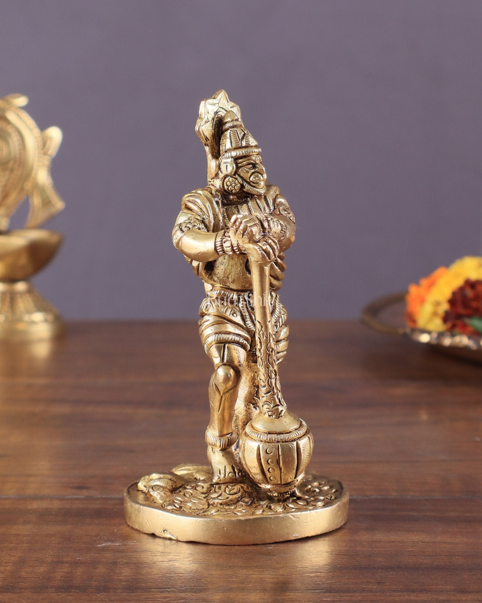 Brass Pure Brass Superfine Standing Powerful Bahubali Hanuman Hanuman Idol 4"