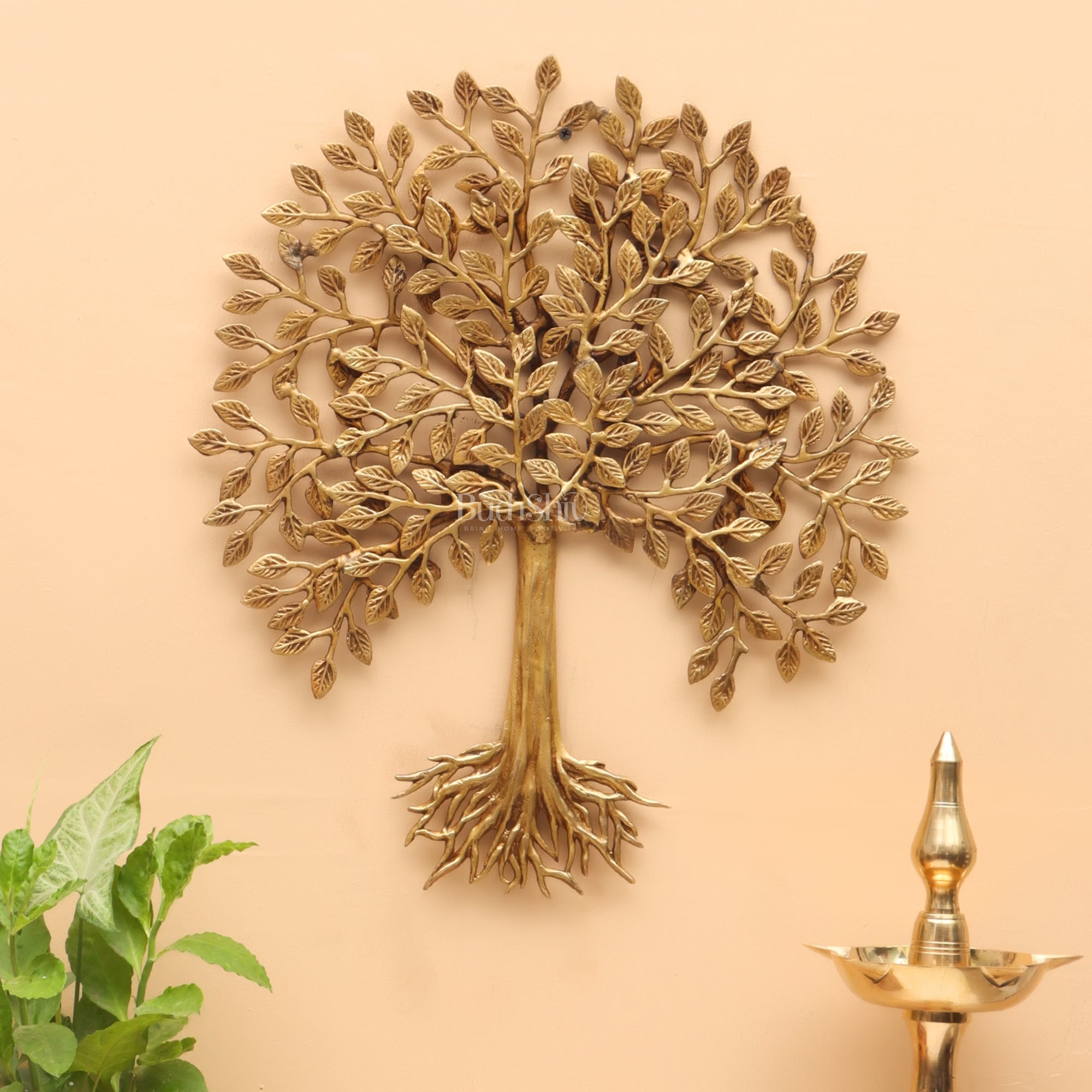 Pure Brass Superfine Wall Hanging Kalpavriksha Bodhi Tree with Roots 20 inch