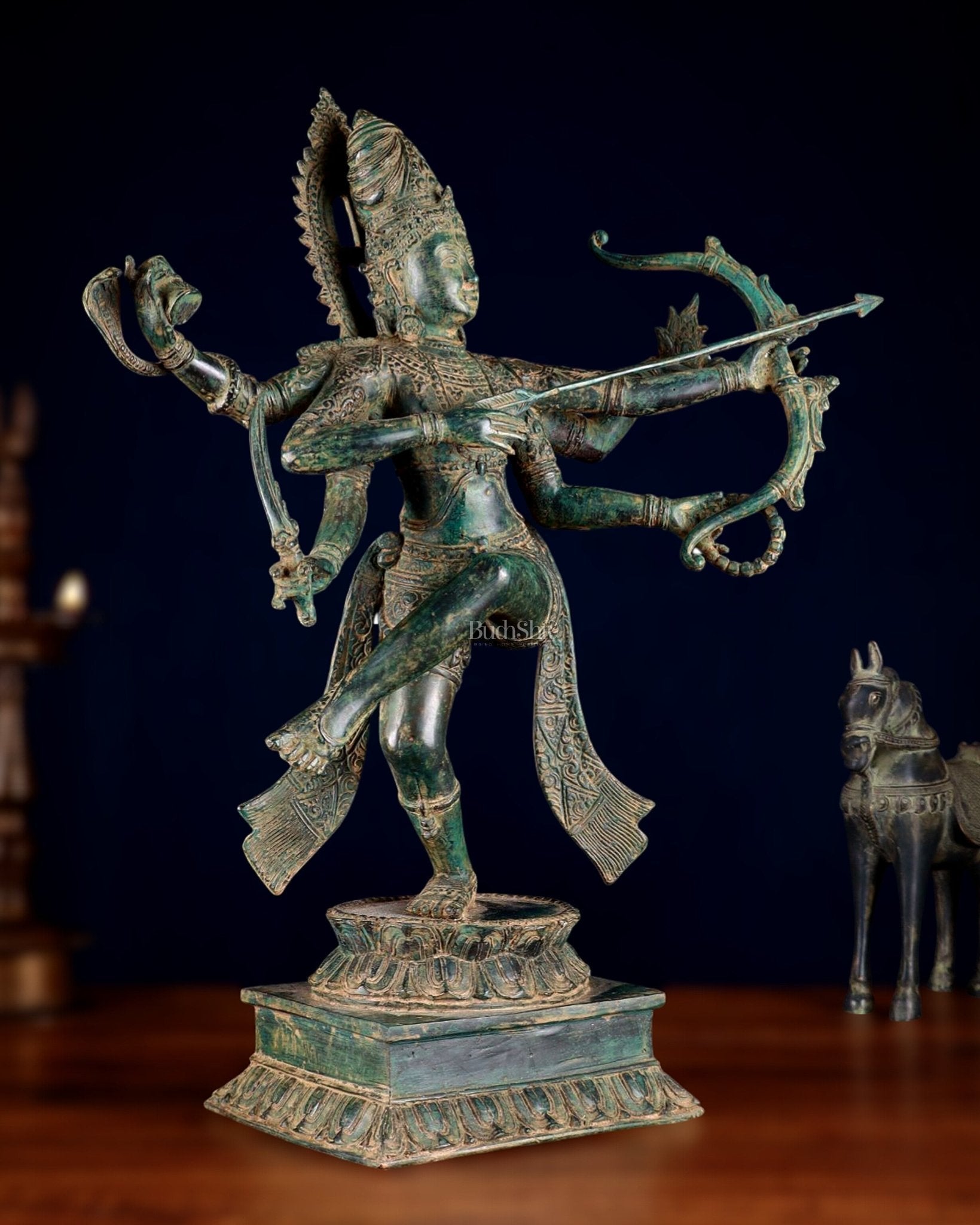 Pure Bronze Arjuna Warrior Sculpture – 19.5"