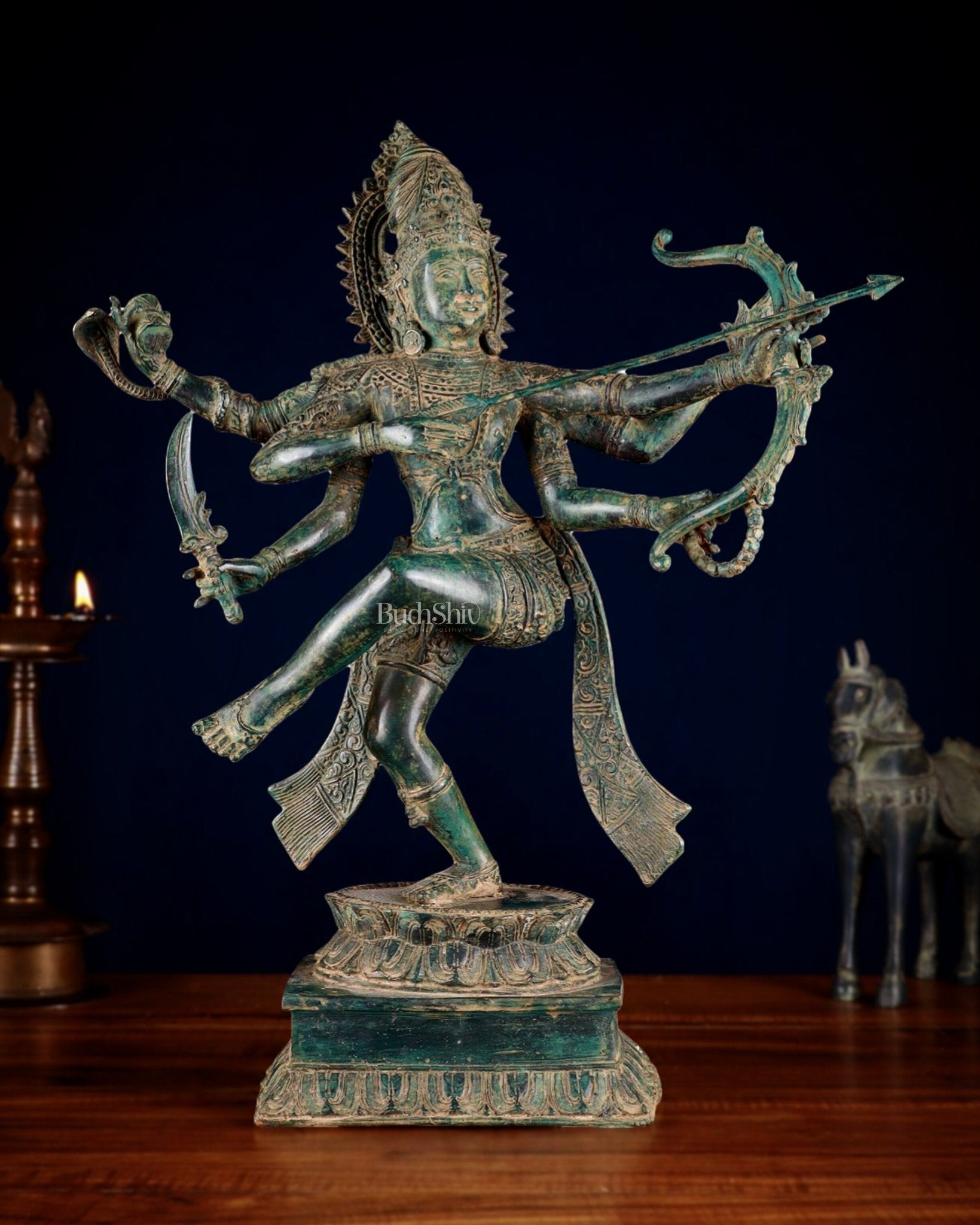 Pure Bronze Arjuna Warrior Sculpture – 19.5"