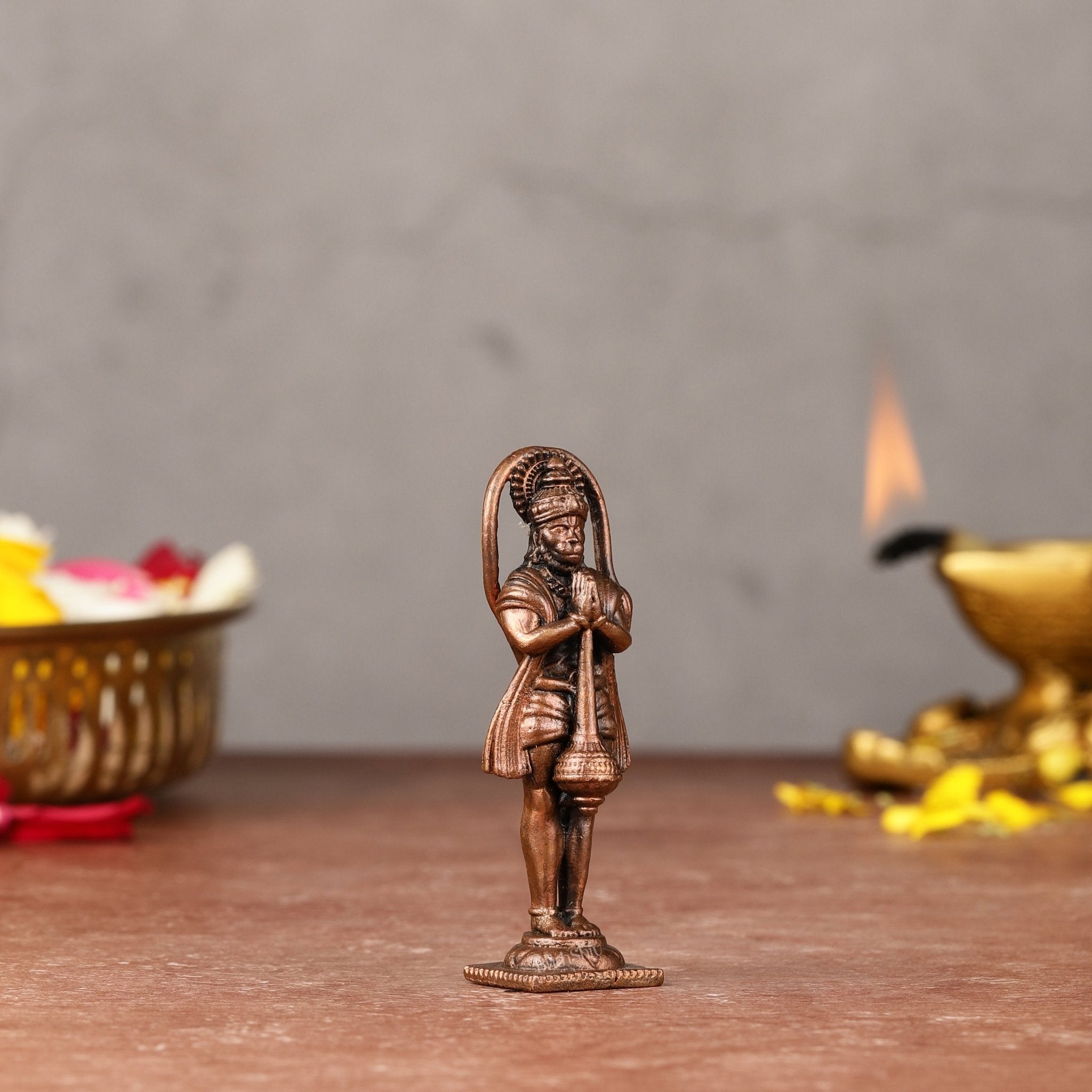 Brass Pure Copper Standing Hanuman Hanuman Idol - 2.5-inch