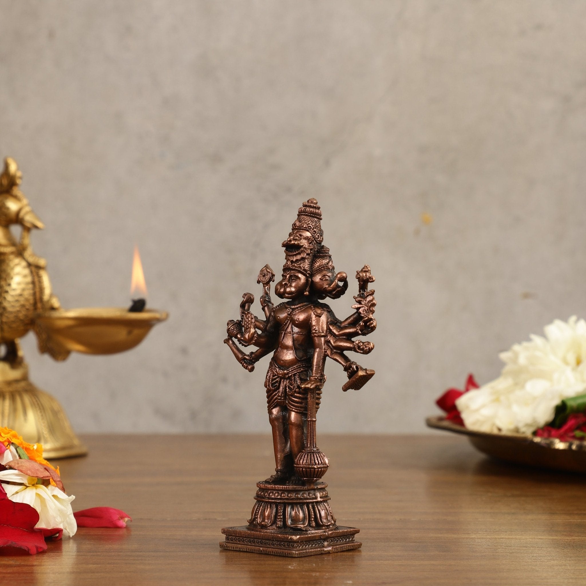 Brass Pure Copper Standing Panchmukhi Hanuman Ji Hanuman Idol - 4.5 in Height