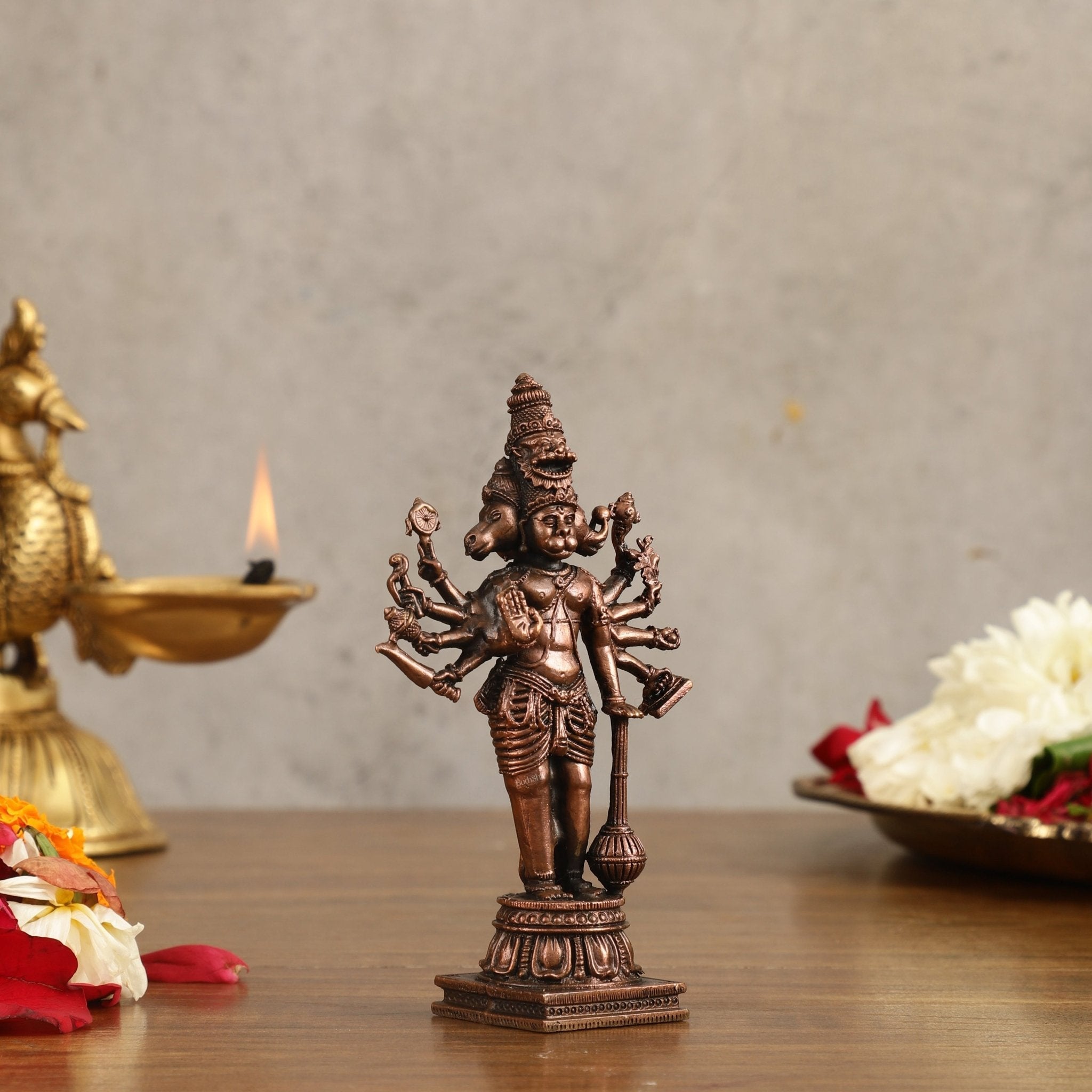 Brass Pure Copper Standing Panchmukhi Hanuman Ji Hanuman Idol - 4.5 in Height