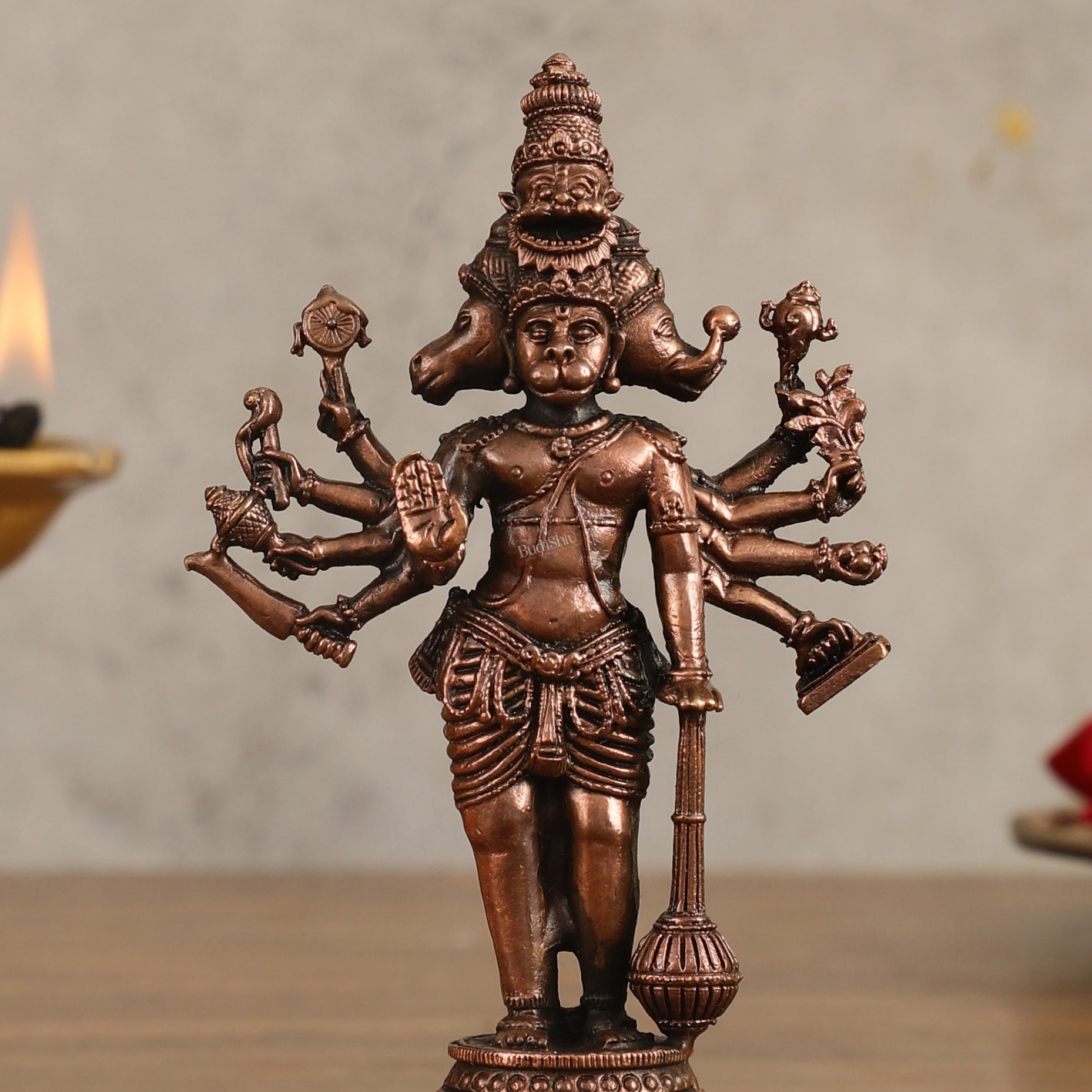 Brass Pure Copper Standing Panchmukhi Hanuman Ji Hanuman Idol - 4.5 in Height