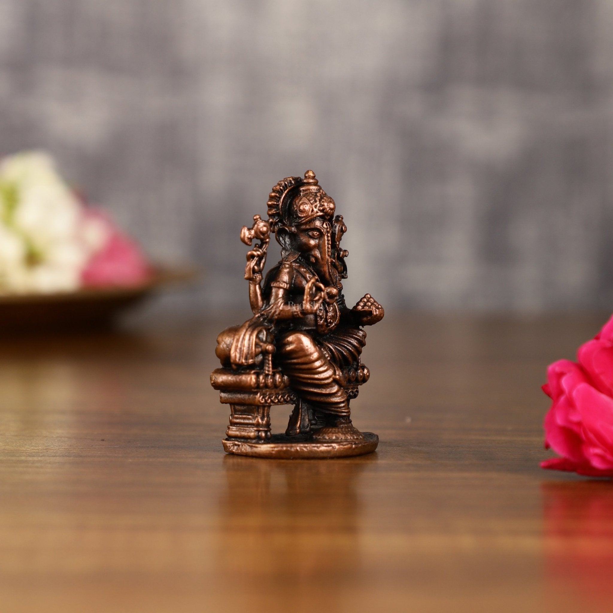 Pure Copper Throne Ganesha Idol | 2 Inch Height
