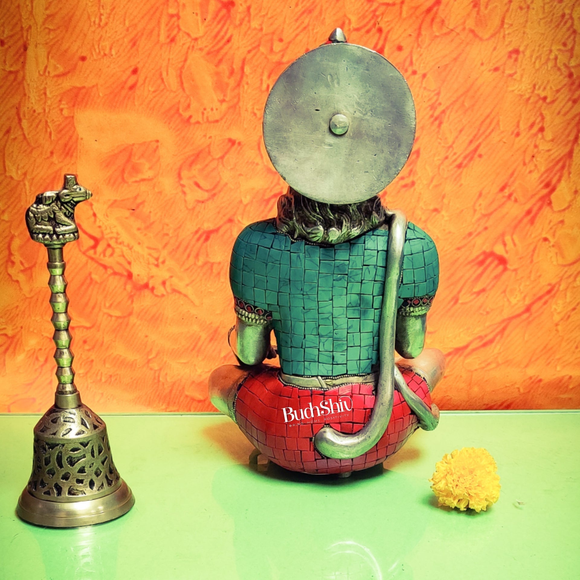 Brass Silver Tone Hanuman Hanuman Idol with Exquisite Stonework | Divine Presence | 11" Height