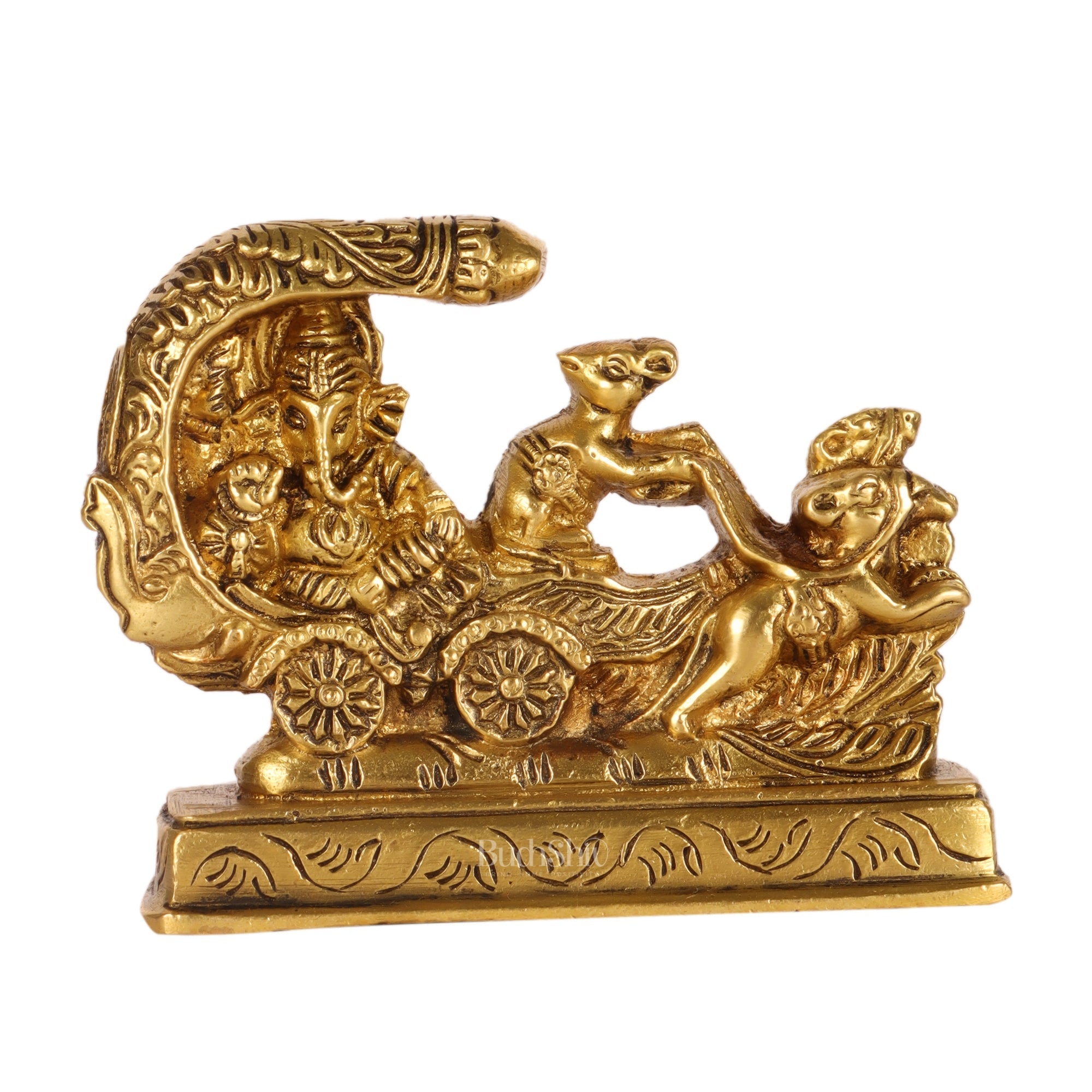 Small Brass Ganesha on Mooshak Rath - Perfect Gift Option