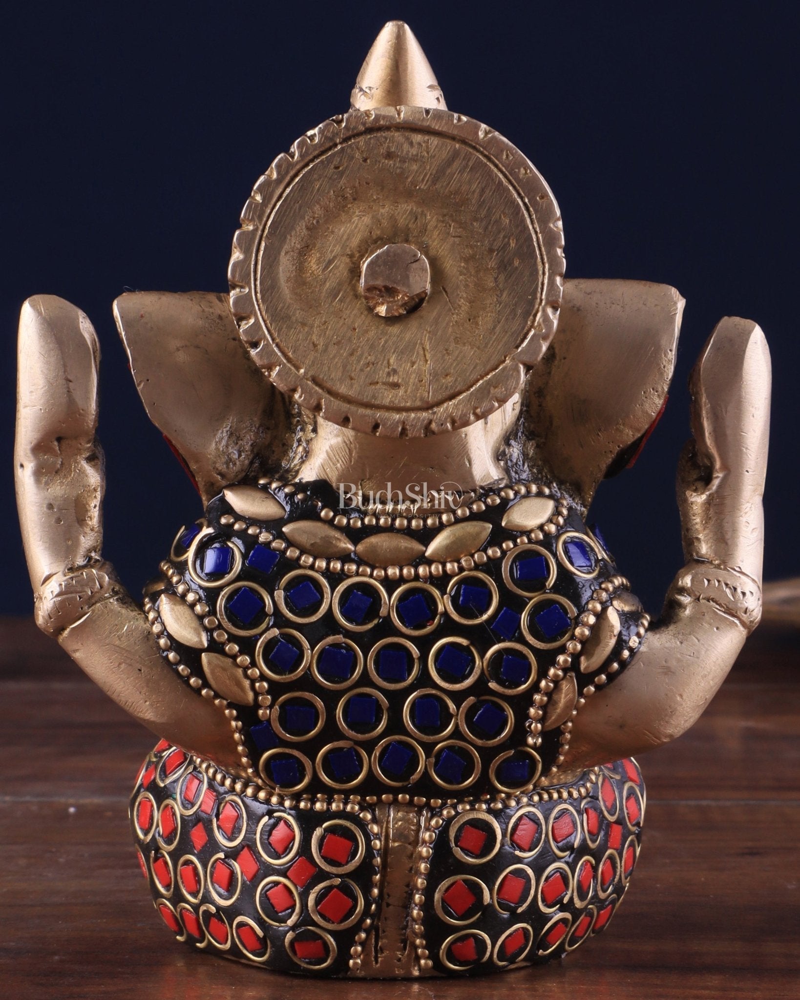 Small Pure Brass Lord Ganesha Idol with Stonework - 5 Inch