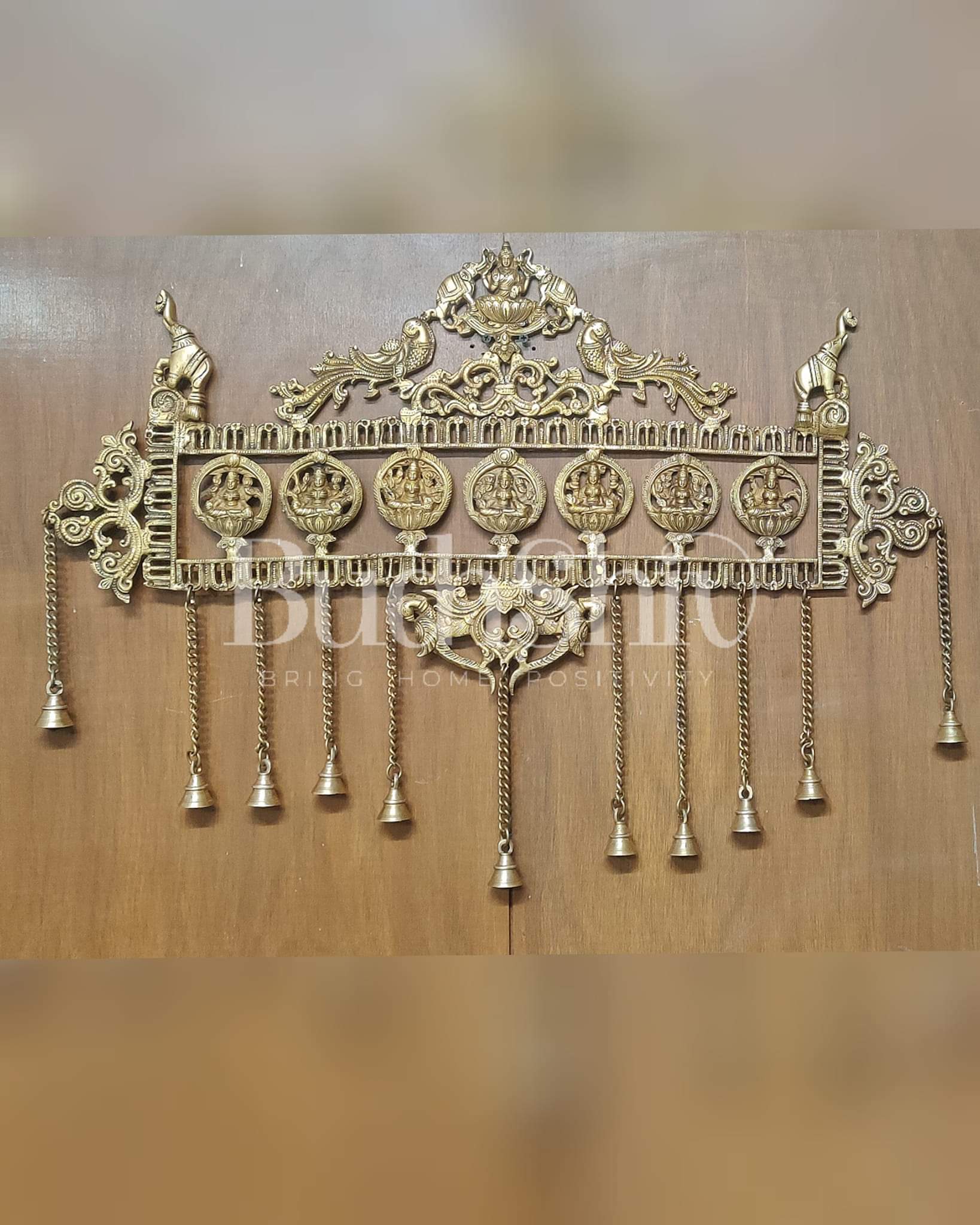 Superfine Brass Ashtalakshmi Wall hanging with bells 20"