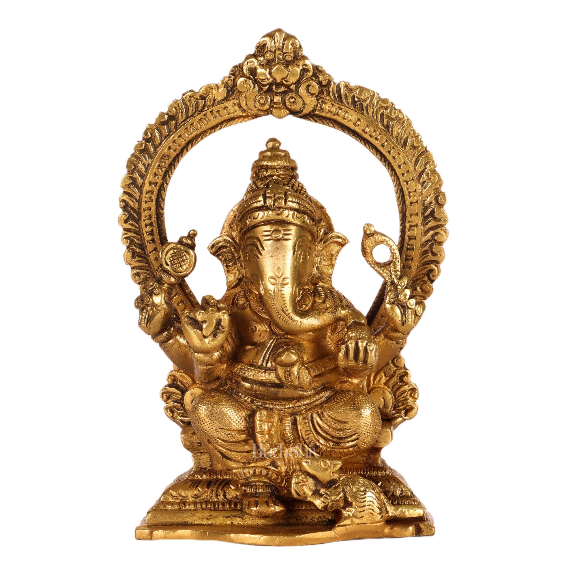 Superfine Brass Ganesha Statue with Prabhavali Frame - 5 inches