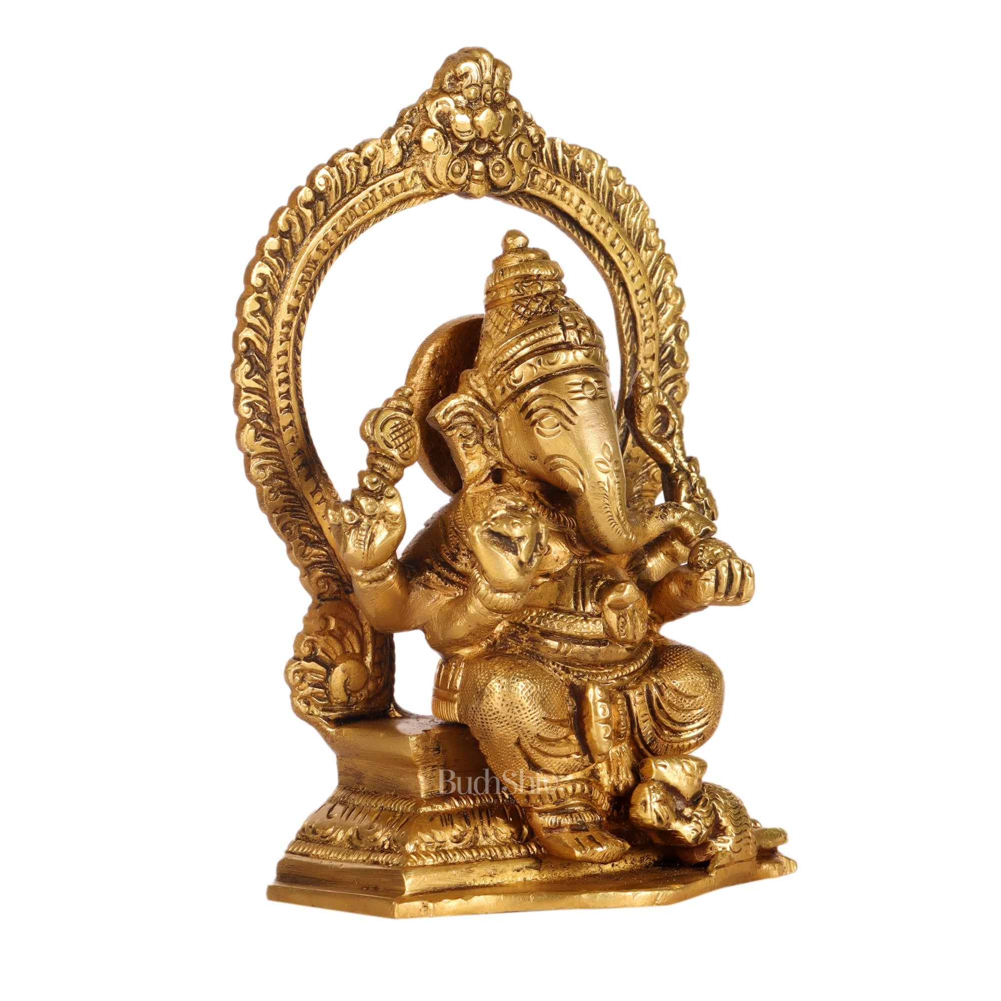 Superfine Brass Ganesha Statue with Prabhavali Frame - 5 inches