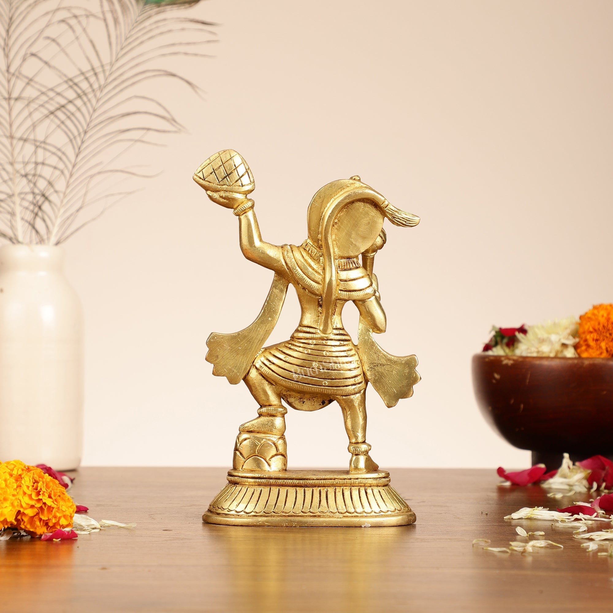 Brass Superfine Brass Hanuman Hanuman Idol | Carrying Sanjeevani Mountain | 7.5"