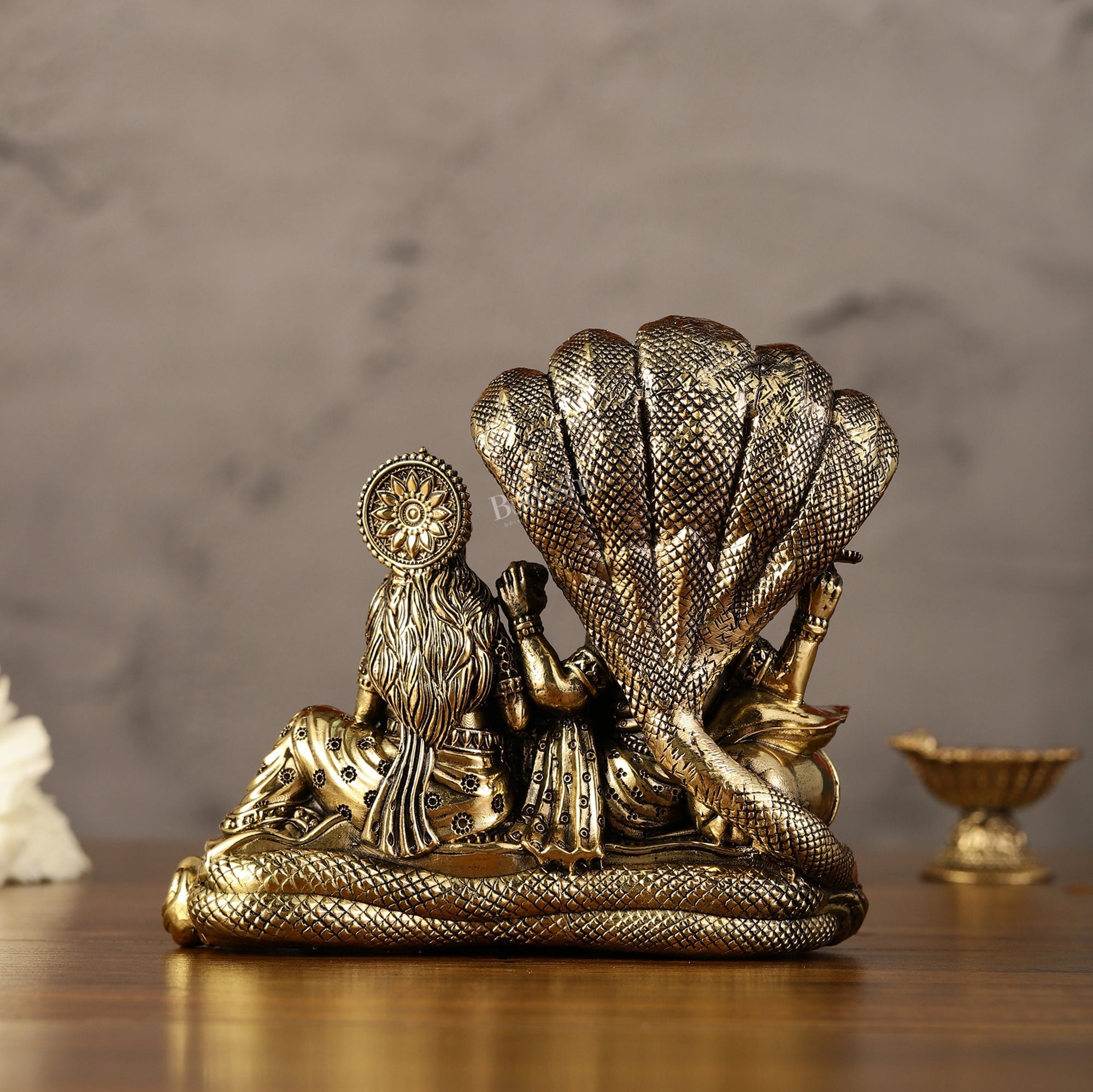 Superfine Brass Lakshmi Narayana Vishnu Idol - 4"