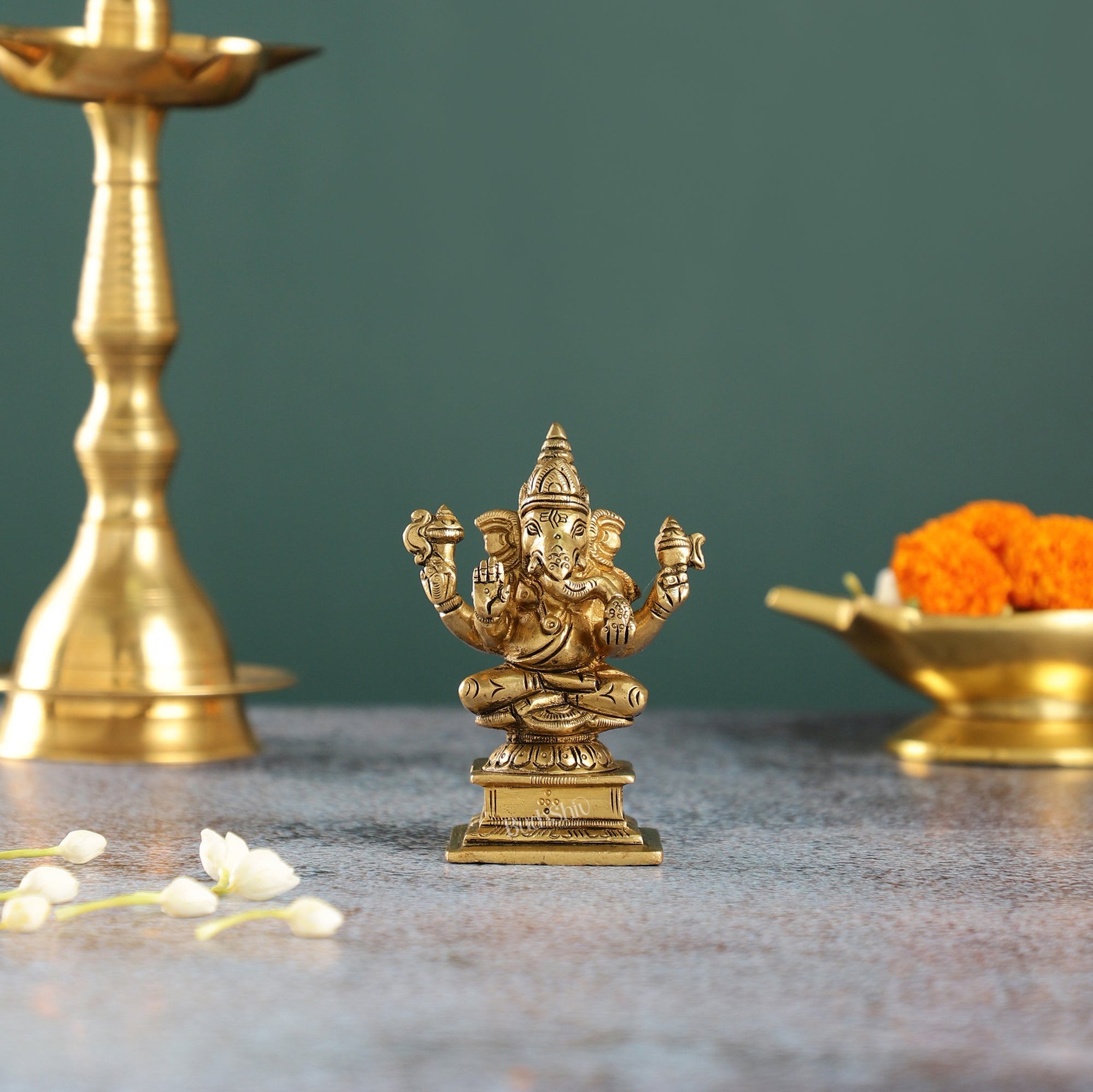 Superfine Small Brass Ganesha Idol | 4 inch