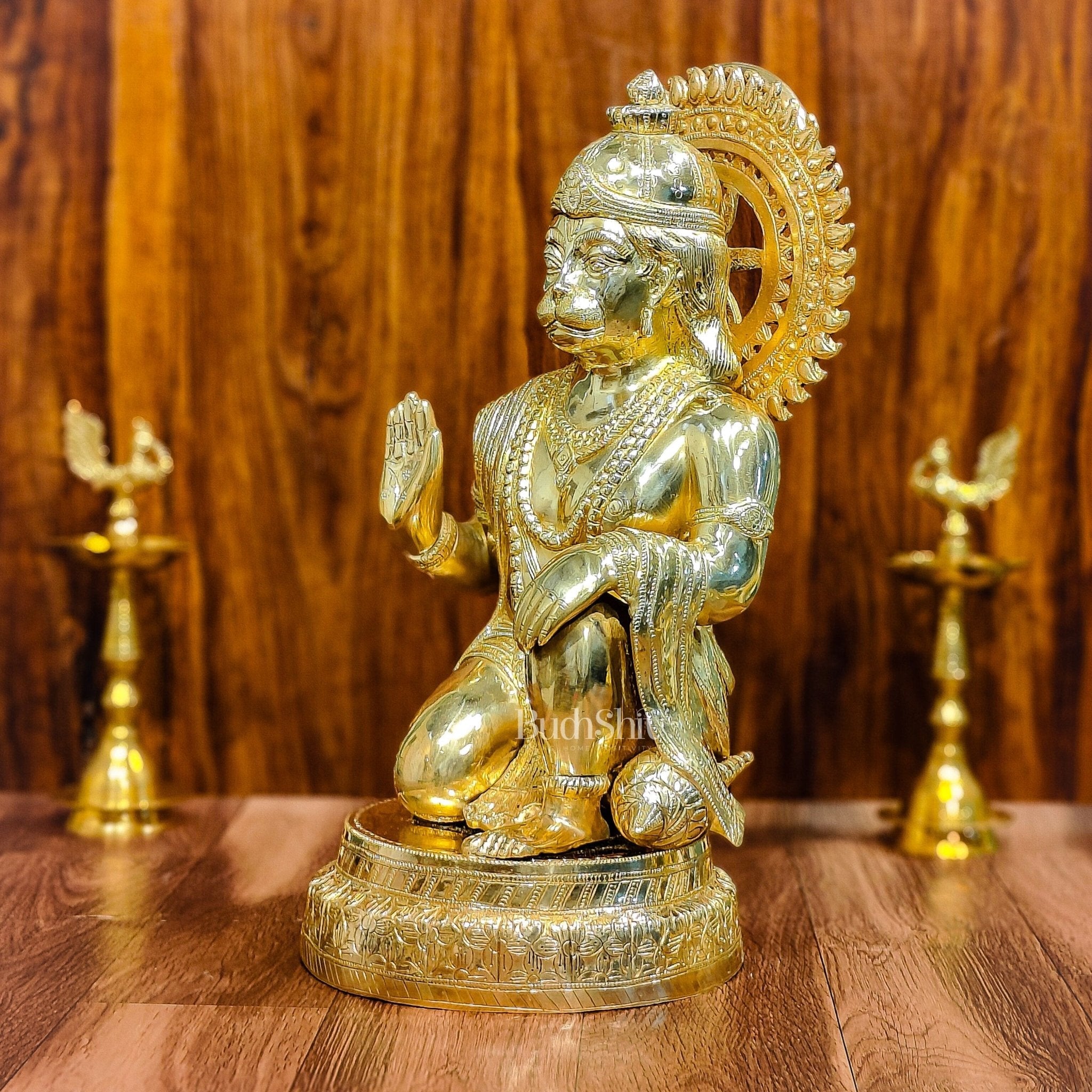 Brass Veer Hanuman Brass Statue | Kneeling Aashirwaad Mudra | 19.5 inch
