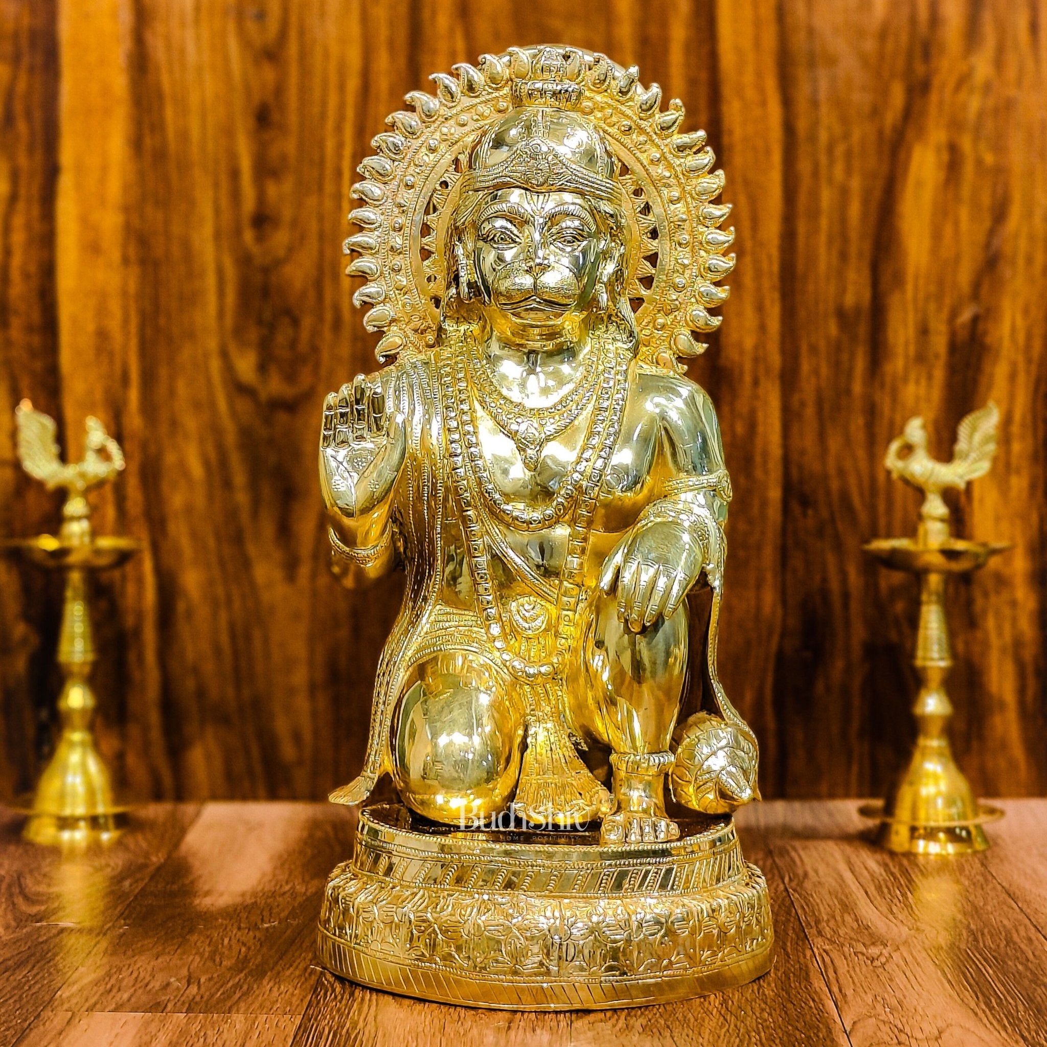 Brass Veer Hanuman Brass Statue | Kneeling Aashirwaad Mudra | 19.5 inch