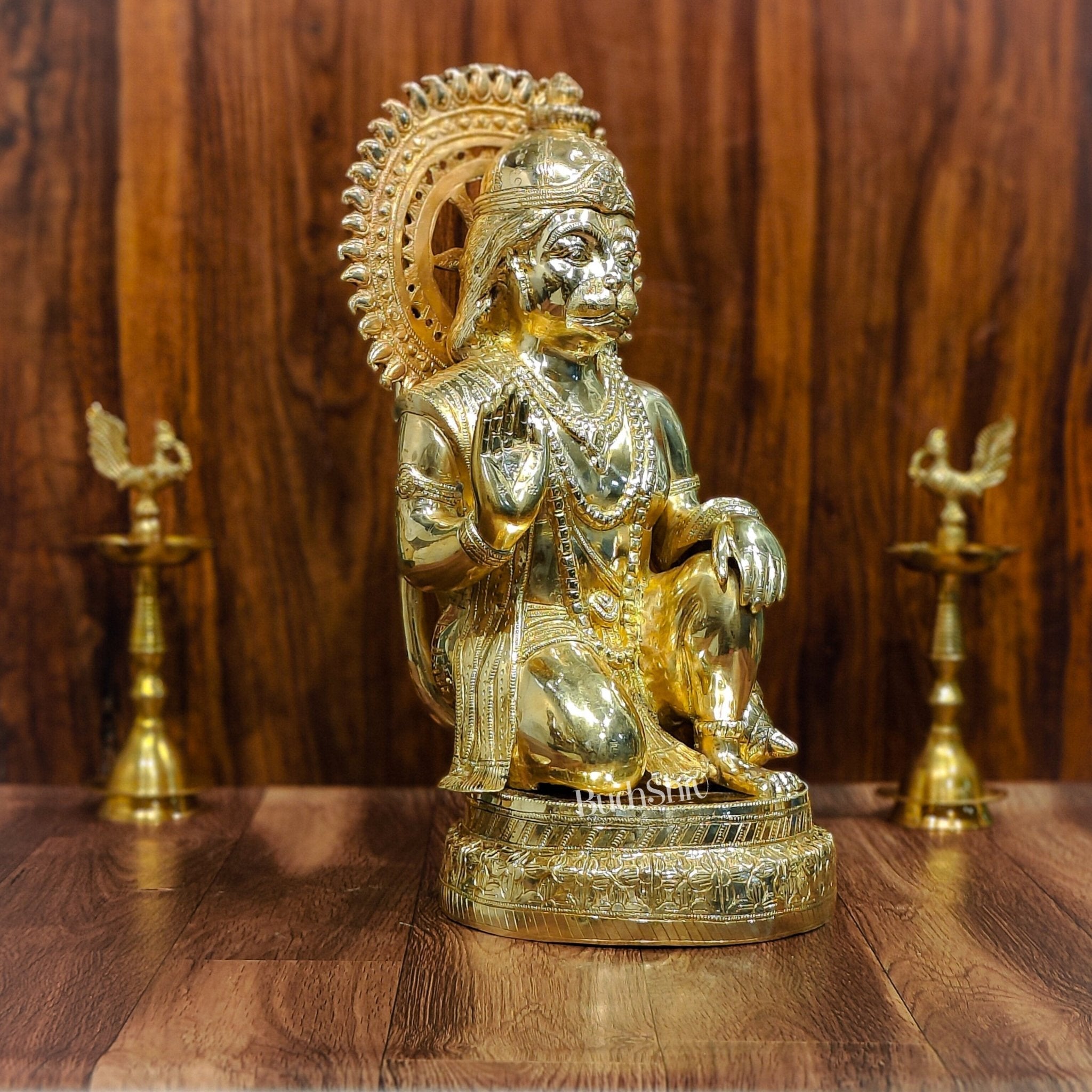 Brass Veer Hanuman Brass Statue | Kneeling Aashirwaad Mudra | 19.5 inch